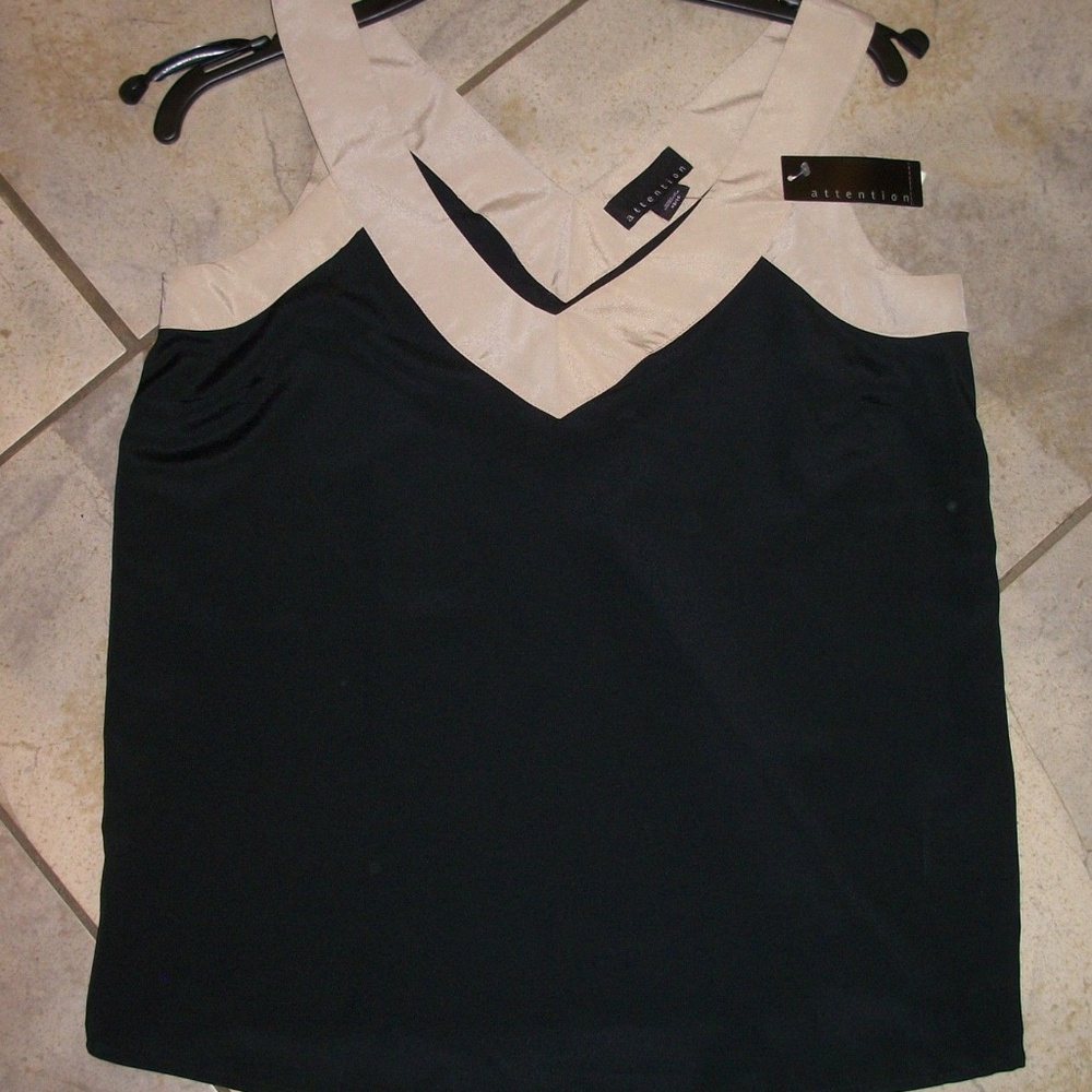 Attention Black and Beige Sleeveless Blouse XS